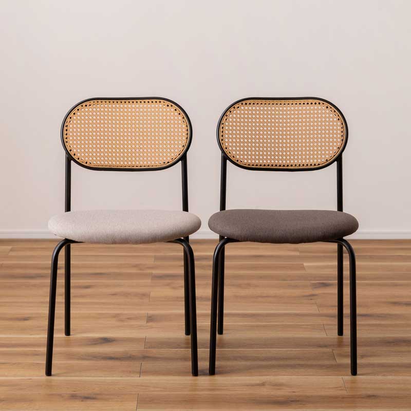 ラタン調×ファブリックの異素材チェア｜北欧風スタイリッシュダイニングチェア