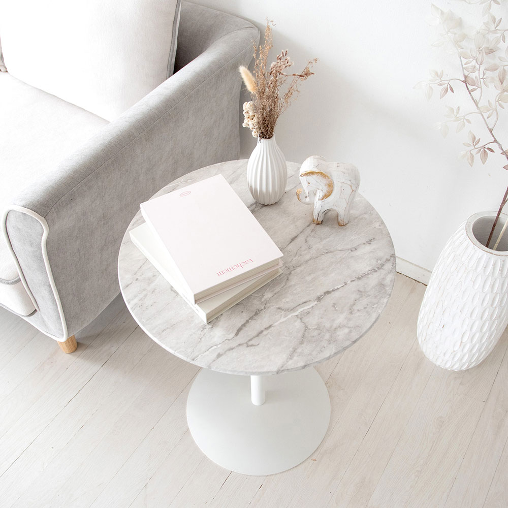 東京インテリア 大理石調 ラウンドテーブル 白 ゴールド脚 大理石調