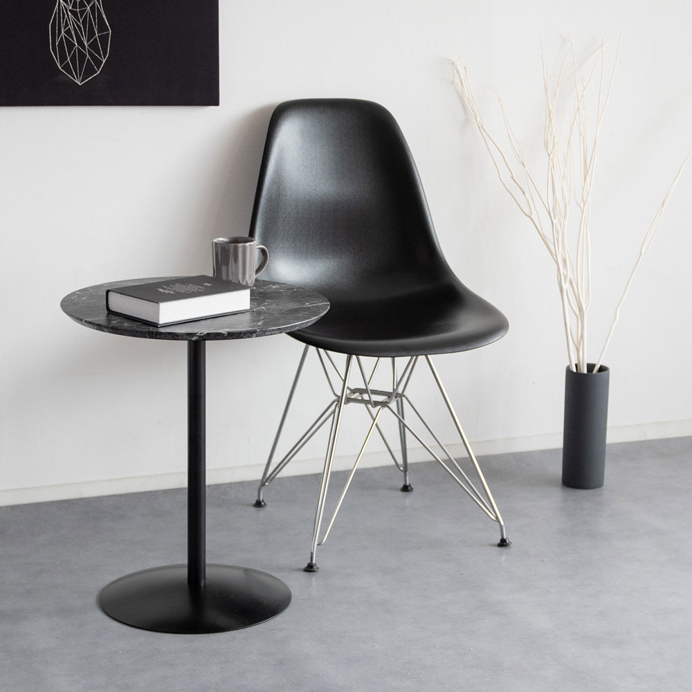 大理石調×スチール脚のラウンドサイドテーブル｜幅45cm | インテリア