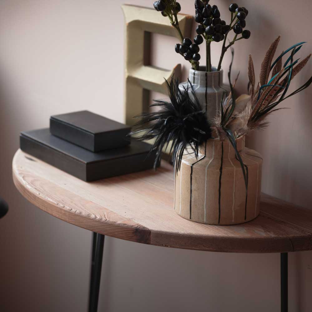 天然木×アイアンの半円コンソール｜古材の風合いを活かした