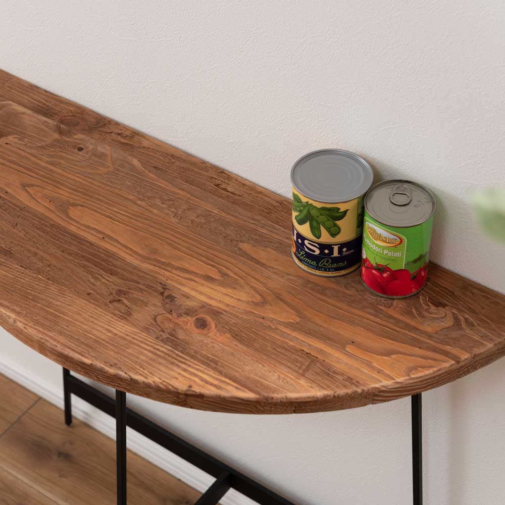 天然木×アイアンの半円コンソール｜古材の風合いを活かしたヴィンテージデザイン