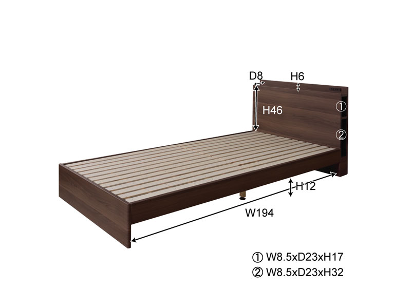 スライドコンセントが2つ付いたヘッドボードのシングルベッド