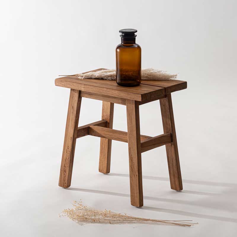 天然木チークの角スツール｜サイドテーブルや腰掛けに最適