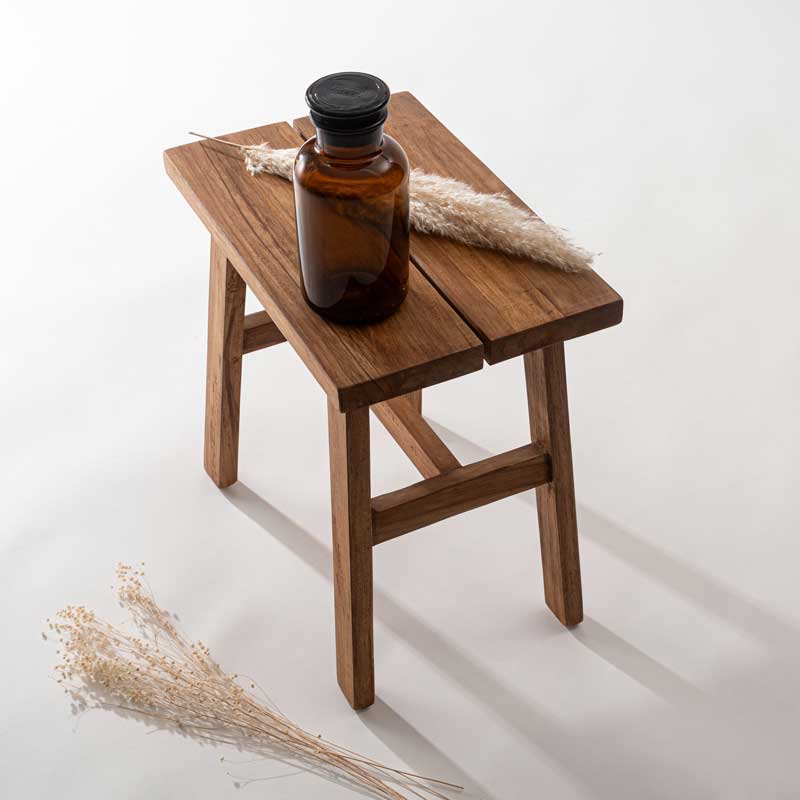 天然木チークの角スツール｜サイドテーブルや腰掛けに最適