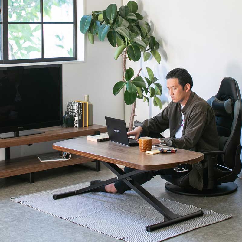 片手で操作できる昇降式テーブル｜幅120cm