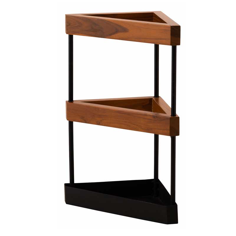 コーナーにぴったり収まる傘立て|北欧風チーク×アイアンの三角アンブレラスタンド