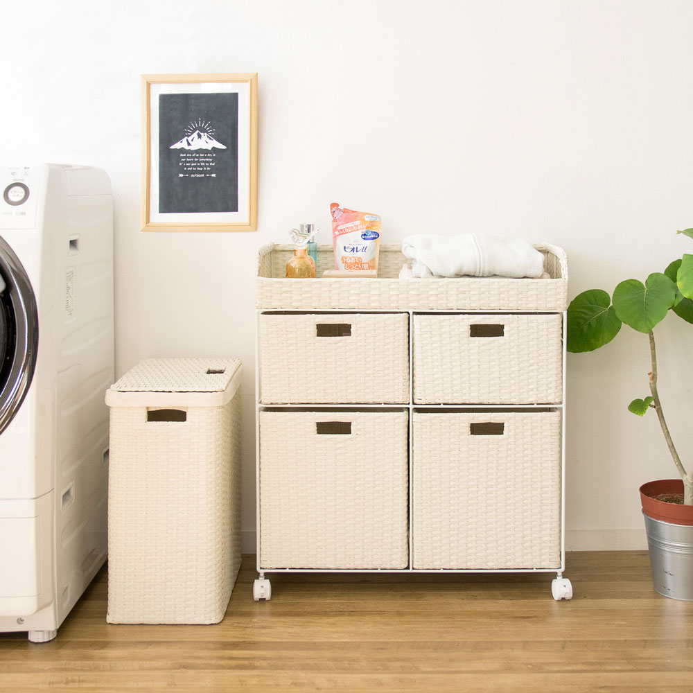 あ*ん様 アウトレット【送料無料・新品】ラタン風★サニタリー★ワイドランドリーチ 通気性×収納力抜群の天然ラタン風ランドリーセット｜幅69cm
