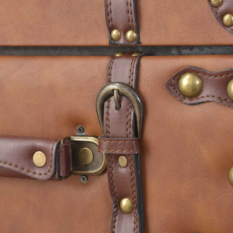 トランク風3段チェスト｜ヴィンテージ映えるレザー調収納