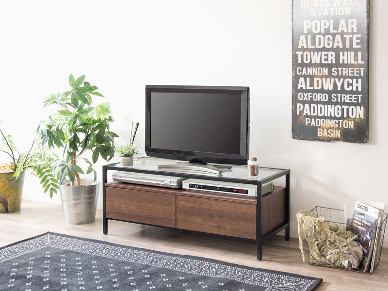 ガラス天板×アイアン×木目のテレビボード｜幅97cm | インテリア・家具