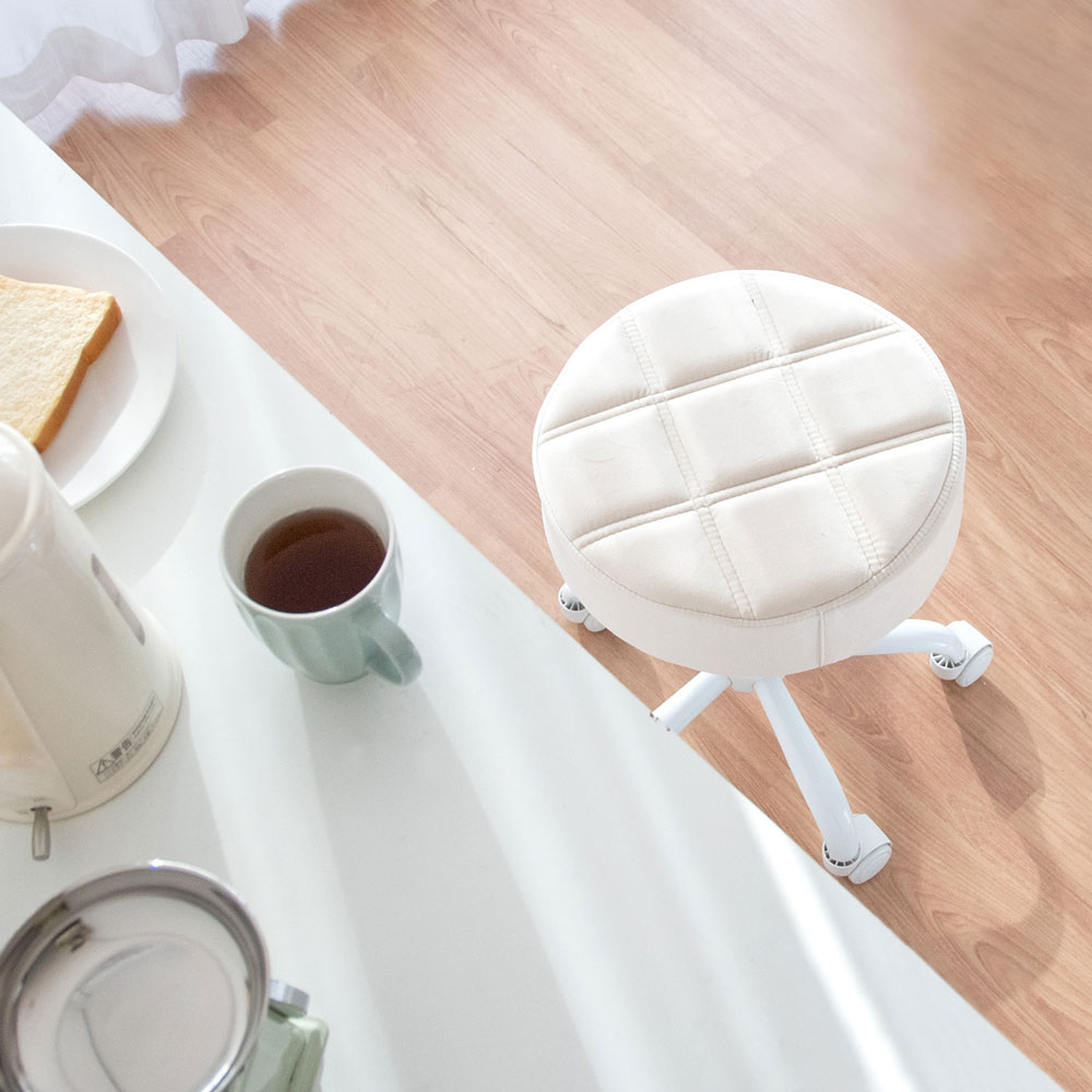 デザイナーズスツール キャスター付き ホワイト（ビニールレザー：ブラック／エラストマー）〔Ｍｏｎａ．Ｄｅｅ〕モナディー ＷＡＳ０１ＳＣ デザイナーズスツール キャスター付き ホワイト（ビニールレザー