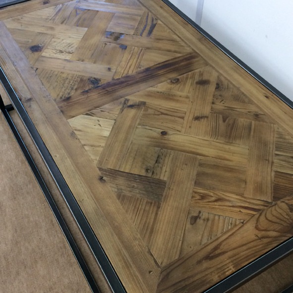 網目模様 フレーム×古材のコーヒーテーブル【幅120cm】インダストリアル