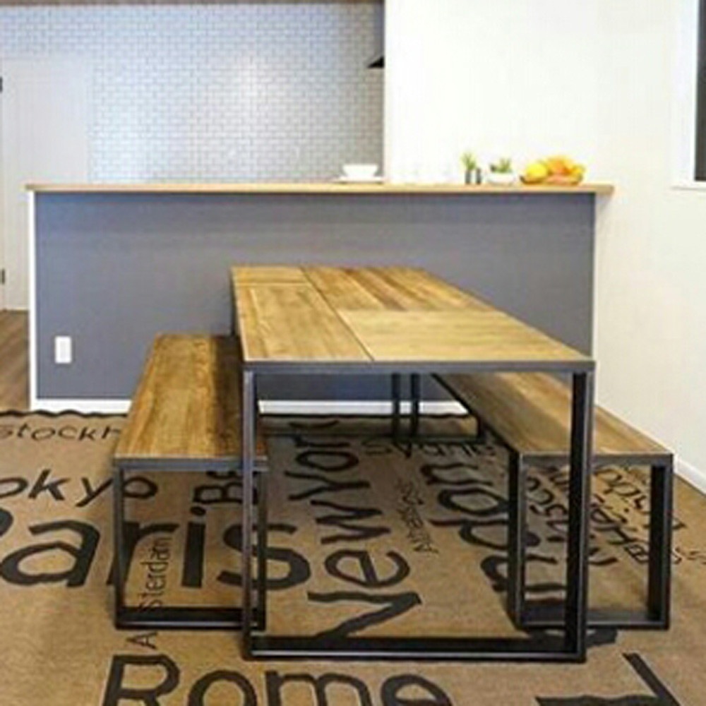 【ブルックリン家具】古材×ブラックスチール脚 ダイニングテーブル 140×80 ブルックリン家具】古材×ブラックスチール脚 ダイニングテーブル