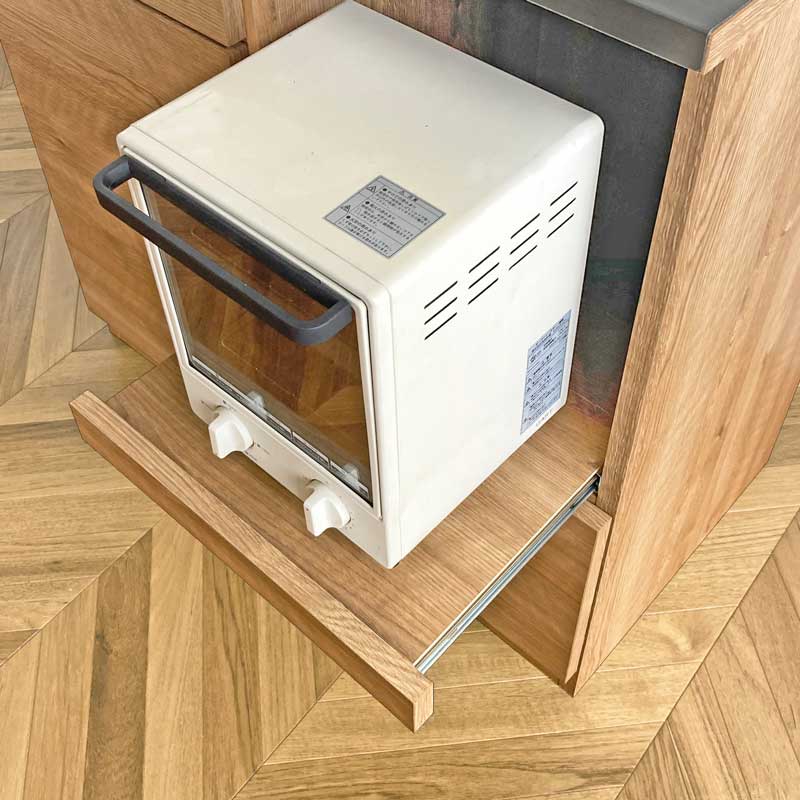 キッチンカウンター　収納たっぷり木目の温もりと金属天板｜幅80cm