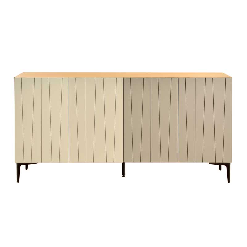 ベージュ×グレージュのおしゃれなサイドボード｜幅150cm｜デザイン扉が上品なモダンデザイン