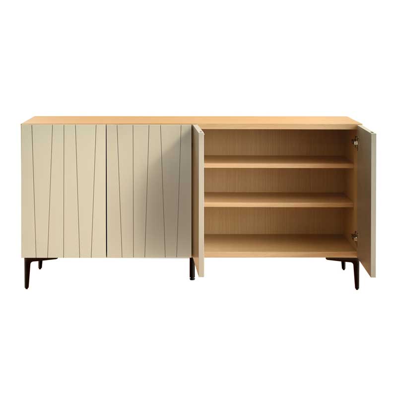 ベージュ×グレージュのおしゃれなサイドボード｜幅150cm｜デザイン扉が上品なモダンデザイン