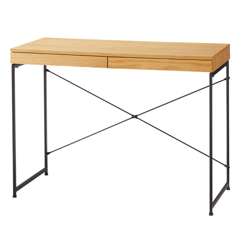 天然木とスチールの引出し付きデスク|ヴィンテージテイスト