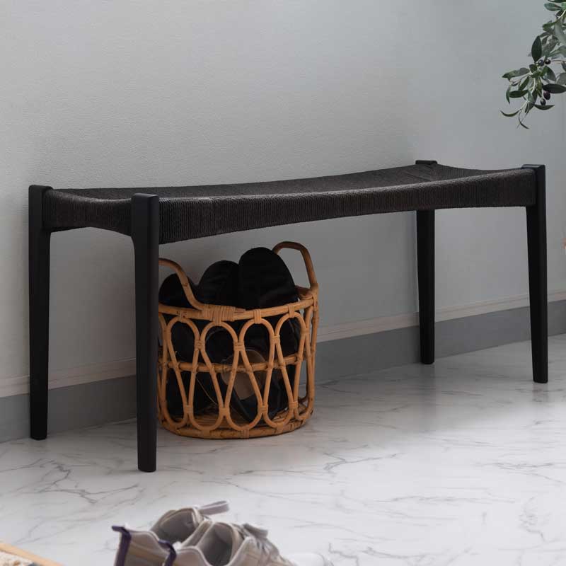 北欧風×黒ペーパーコードの2人掛けベンチ | インテリア・家具の通販