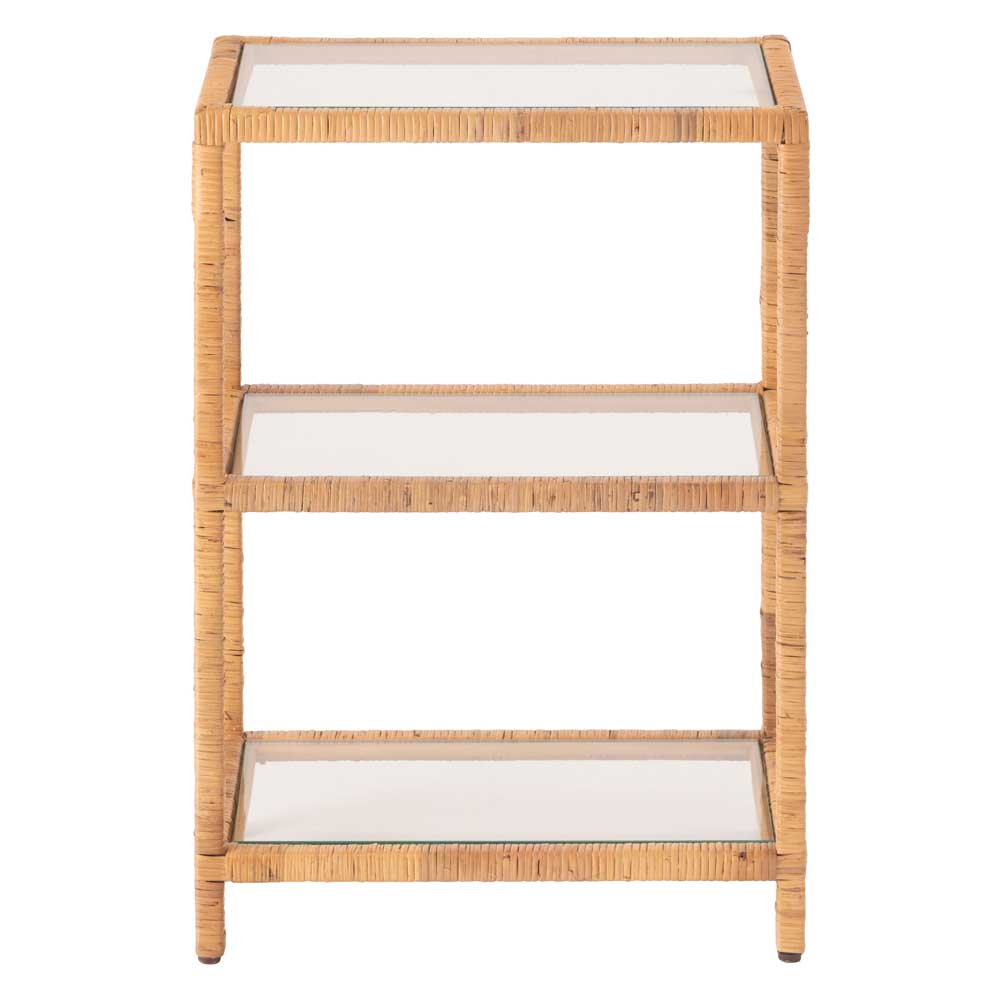 ナチュラルラタン×ガラスの3段シェルフ|気軽に魅せる天然素材の収納ラック|幅50cm