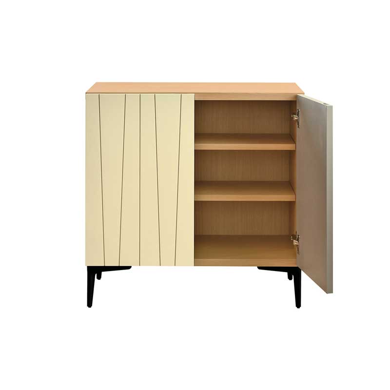 ベージュ×グレージュのリビングボード｜幅75cm｜繊細なラインが彩る上品モダン収納