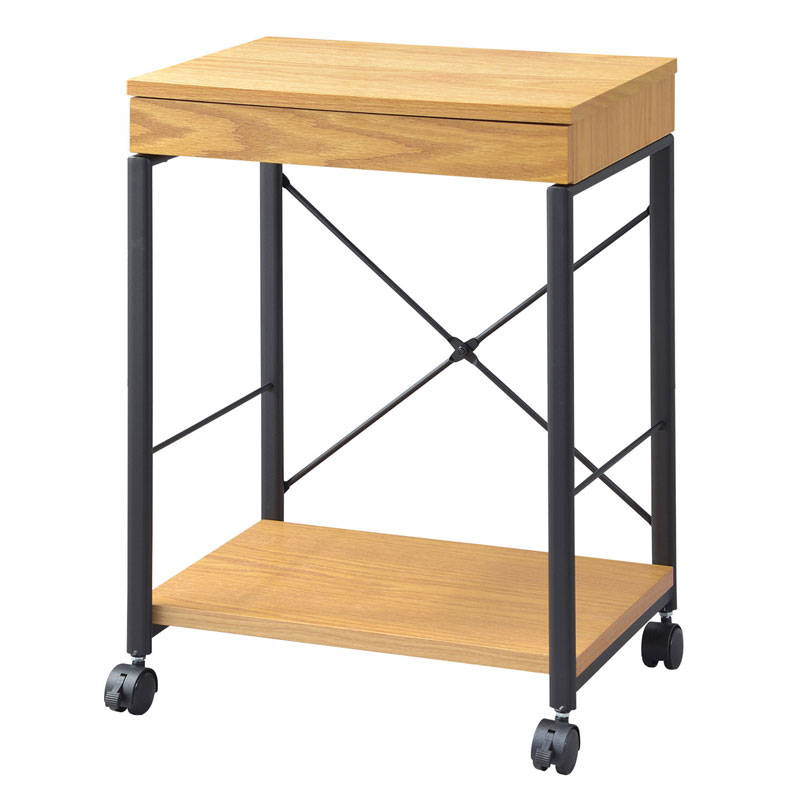 天然木とスチールのデスクワゴン|ヴィンテージテイスト