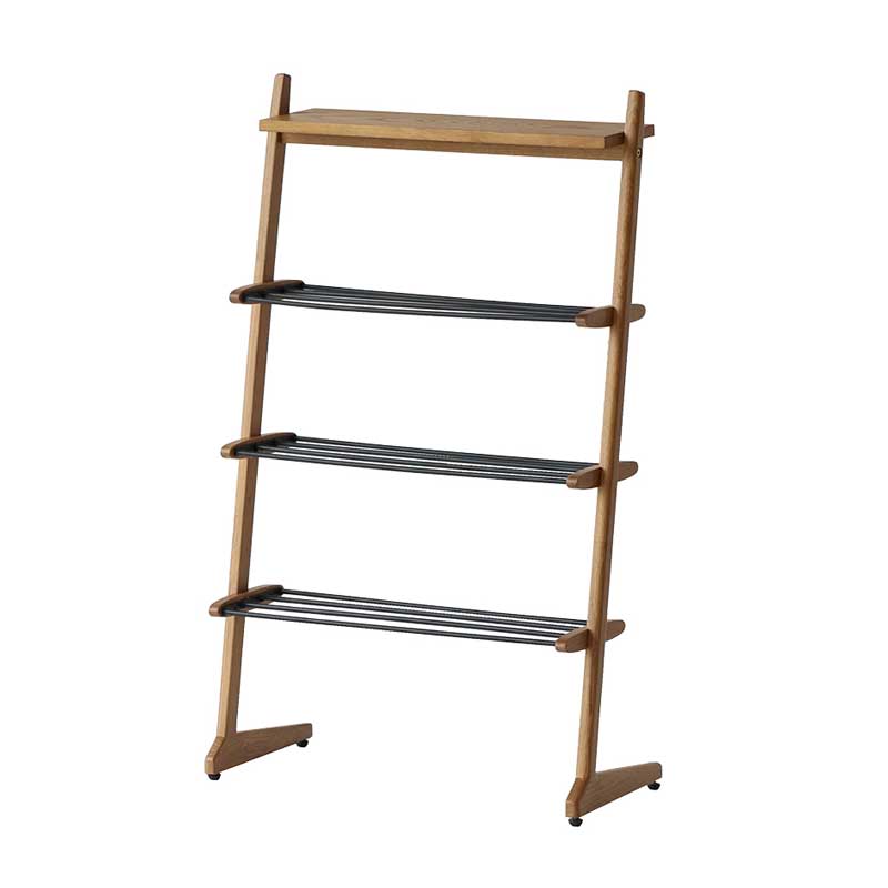 木目×スチールのスタイリッシュシューズラック｜ナチュラルモダン玄関収納