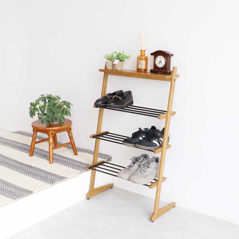 木目×スチールのスタイリッシュシューズラック｜ナチュラルモダン玄関収納