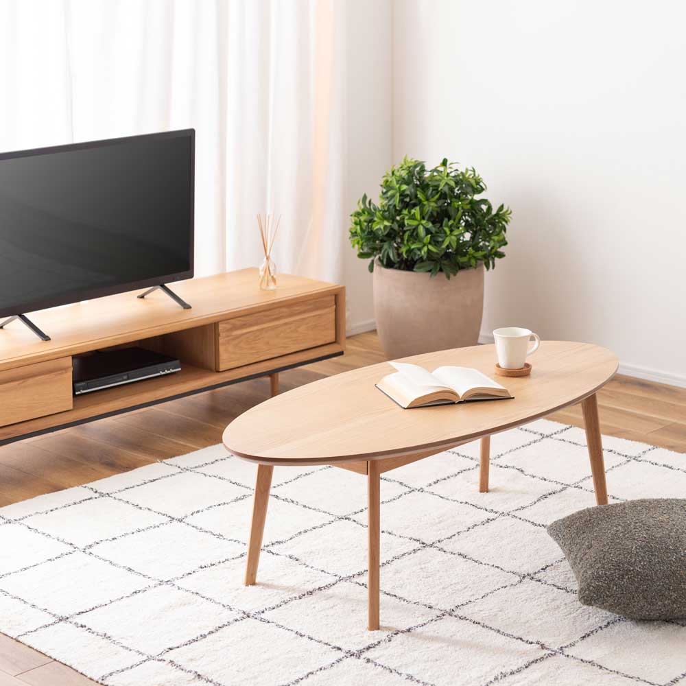 モダン北欧オーバルローテーブル｜曲線美が映えるスタイリッシュな