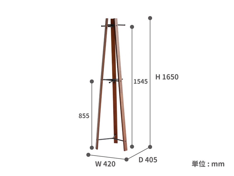 木とブラックスチールのポールハンガーBR|高さ165cm|am