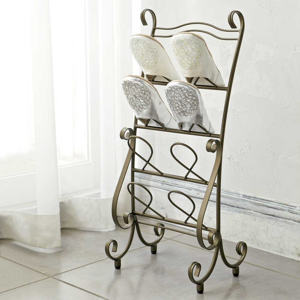 上品なアンティークゴールドのフレームが魅力のスリッパラック