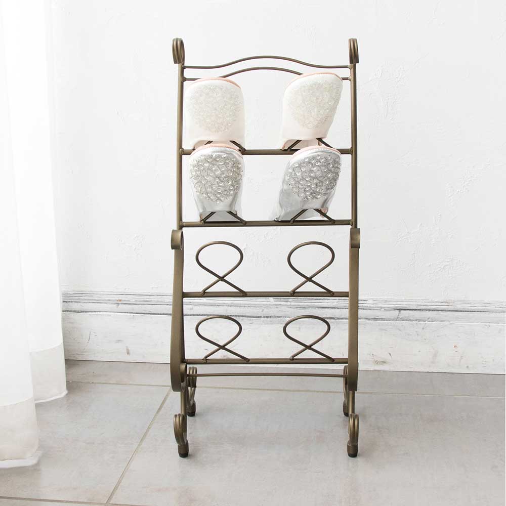 上品なアンティークゴールドのフレームが魅力のスリッパラック