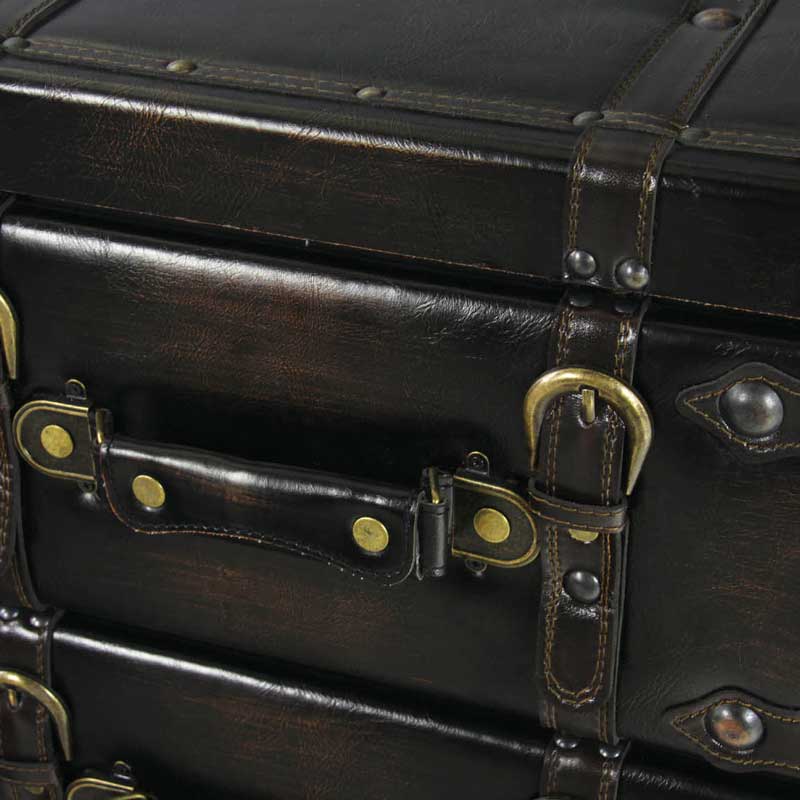 ブラックレザー調のトランク風3段チェスト|重厚感ある男前収納