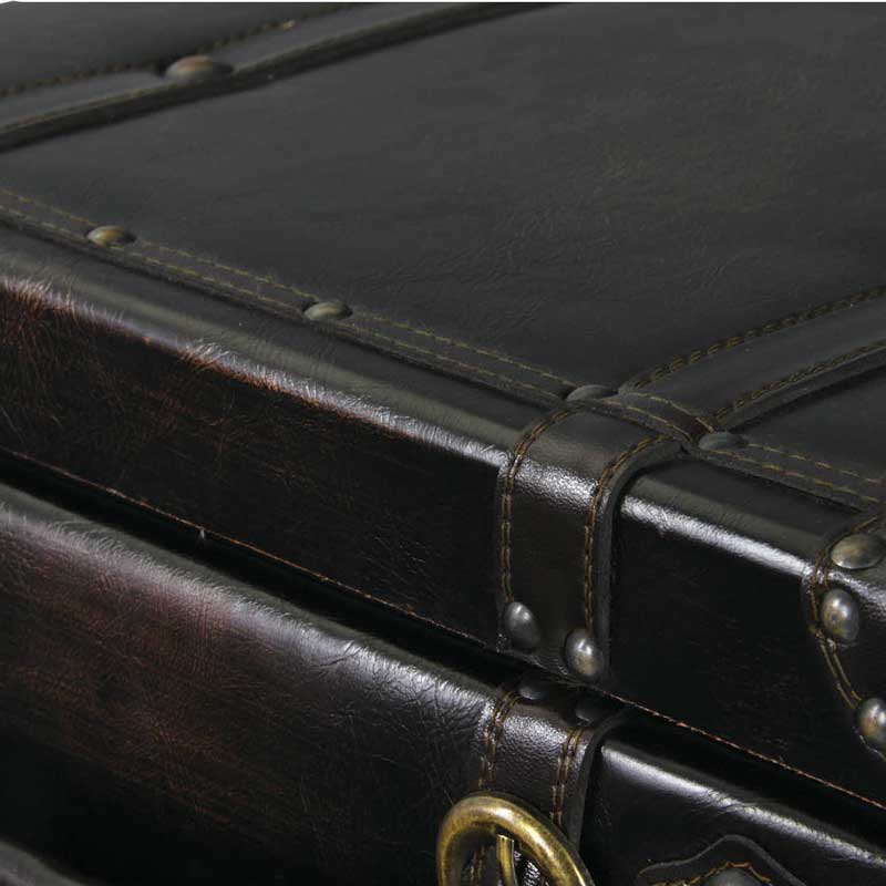 ブラックレザー調のトランク風3段チェスト|重厚感ある男前収納