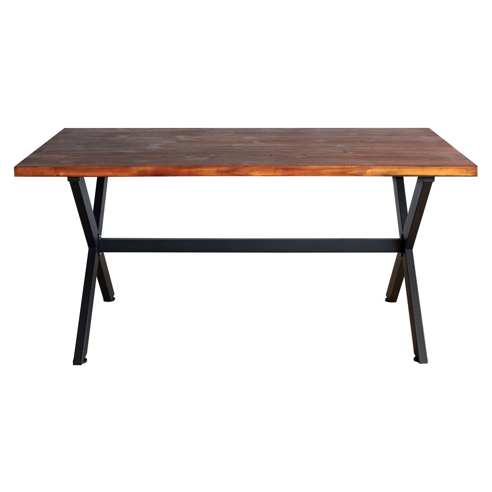 天然木の温もりと無機質なスチール脚のインダストリアルダイニング