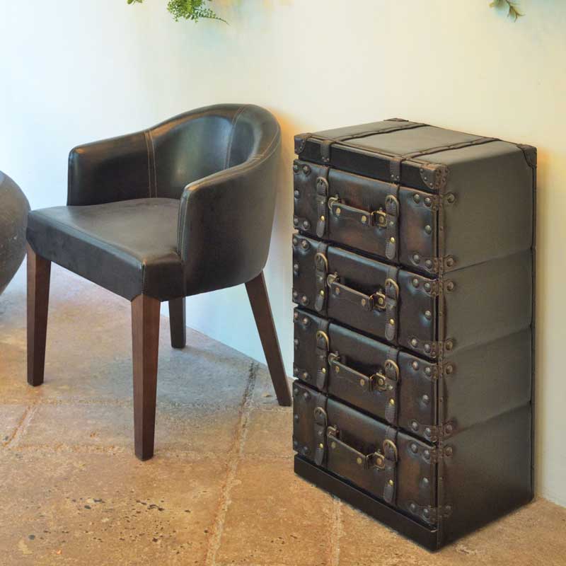 ブラックトランク風4段チェスト｜重厚感ある収納家具 | インテリア