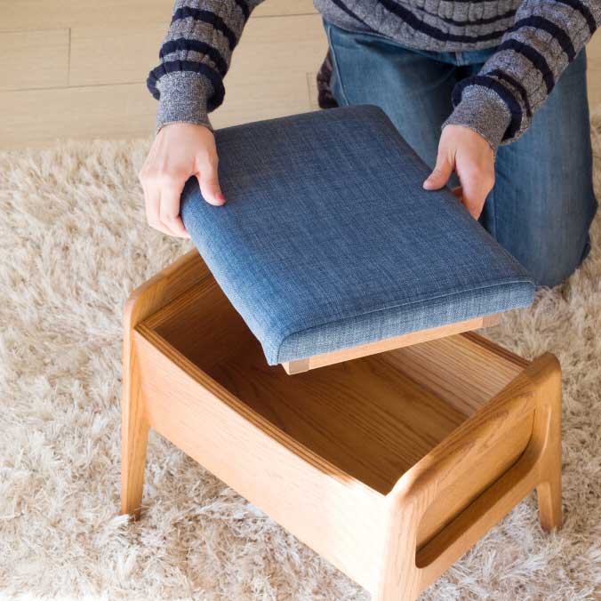 収納できるスツール | オーク無垢材 | ブルー | インテリア・家具の