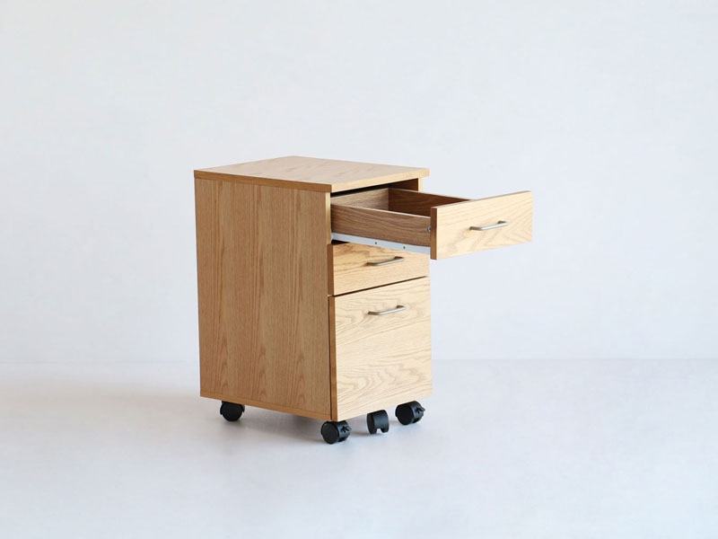 オーク材を使用したシンプルなキャスター付きデスクワゴン