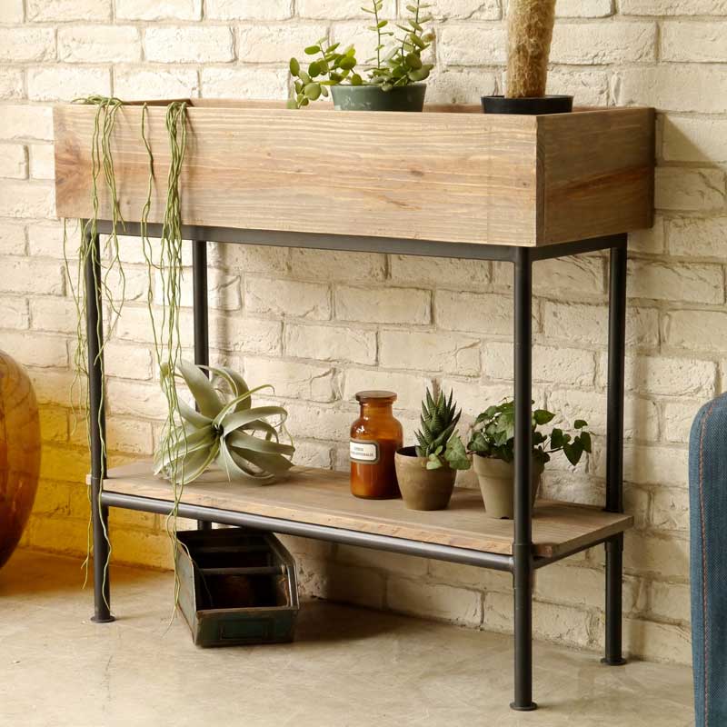 無垢材×アイアンのプランターシェルフ｜重厚感と温もりを兼ね備えたディスプレイラック｜幅90cm