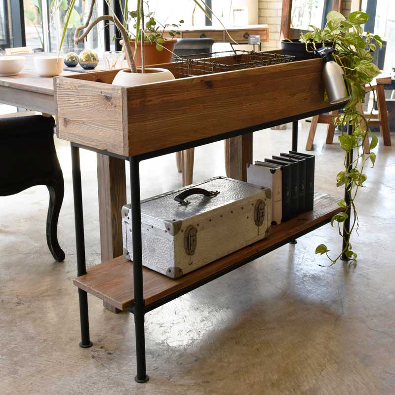 無垢材×アイアンのプランターシェルフ｜重厚感と温もりを兼ね備えたディスプレイラック｜幅90cm