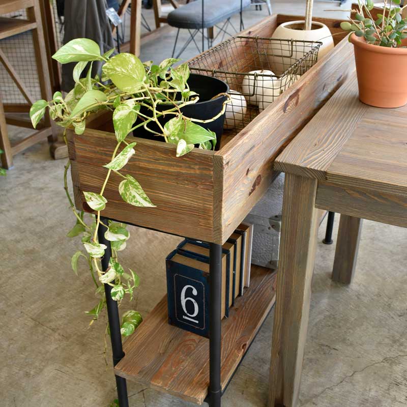 無垢材×アイアンのプランターシェルフ｜重厚感と温もりを兼ね備えたディスプレイラック｜幅90cm