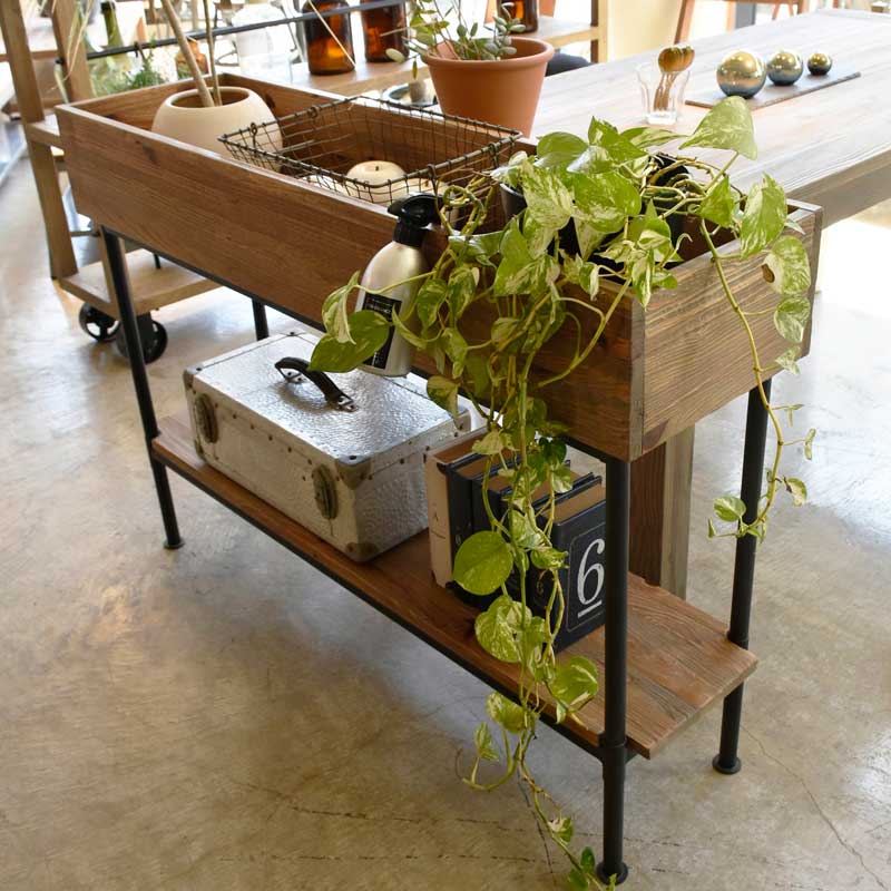 無垢材×アイアンのプランターシェルフ｜重厚感と温もりを兼ね備えたディスプレイラック｜幅90cm
