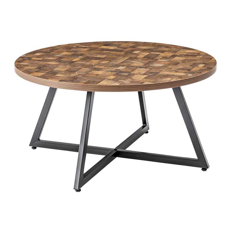 木目の表情を愉しむ円形ローテーブル｜アイアン脚で魅せるモダン空間