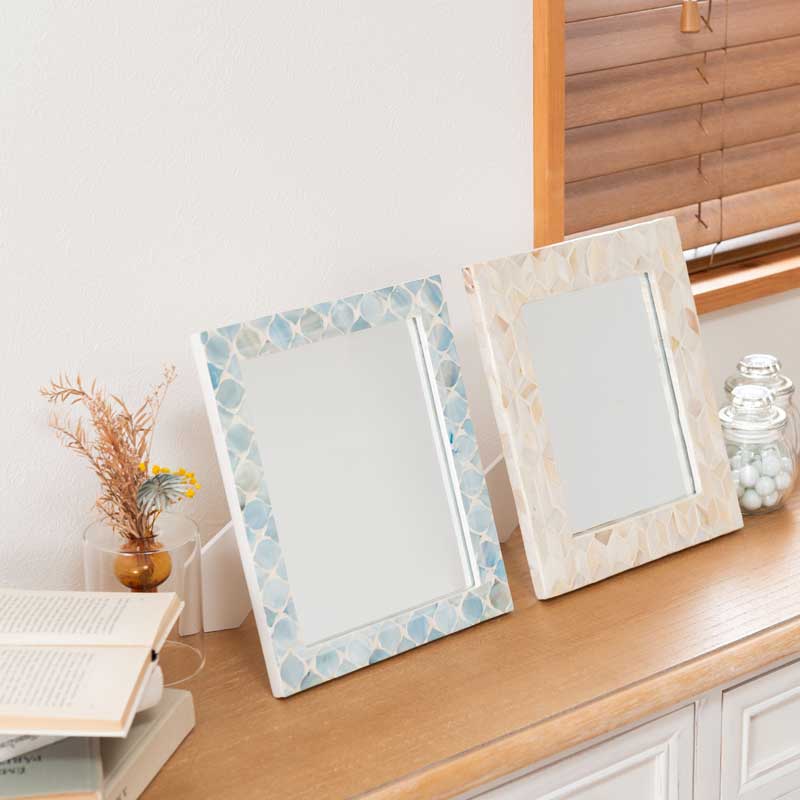 貝殻が輝くシェルフレームミラー｜2色展開 | インテリア・家具の