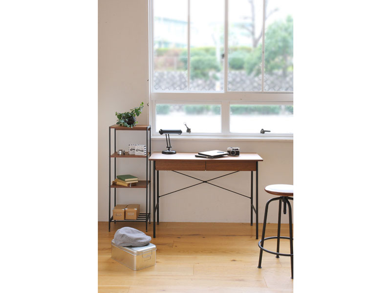 木とブラックスチールのコンパクトデスクBR｜幅100cm｜am