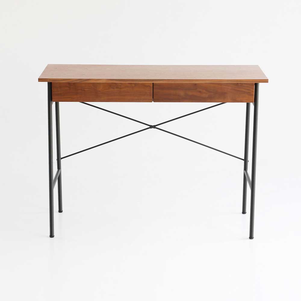 木とブラックスチールのコンパクトデスクBR｜幅100cm｜am