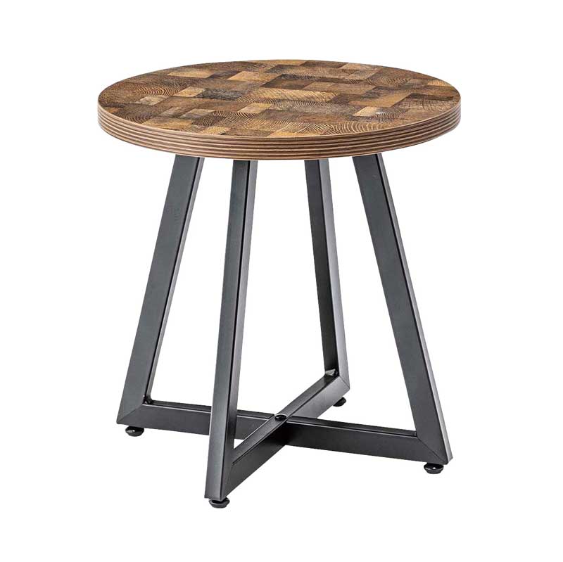 木目の表情を愉しむ円形サイドテーブルS|アイアン脚で魅せるモダン空間