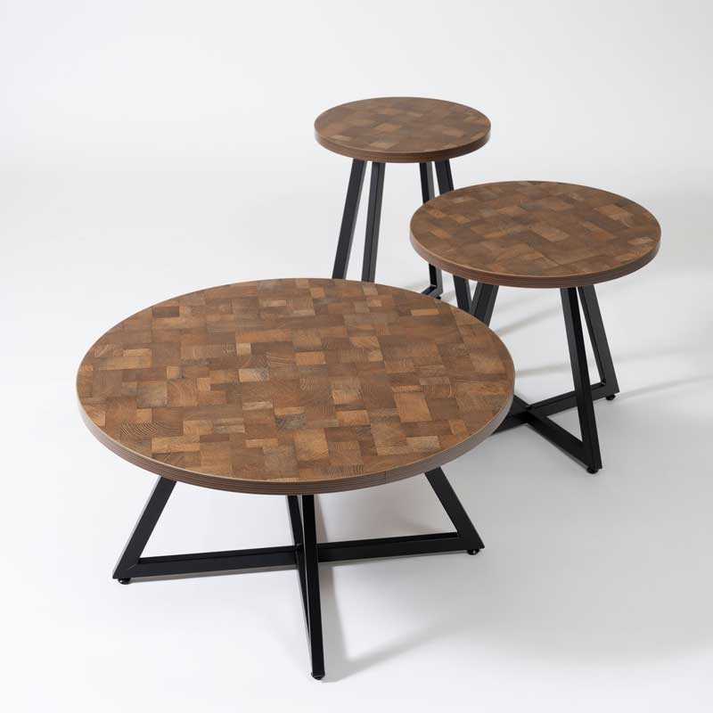 木目の表情を愉しむ円形サイドテーブルS|アイアン脚で魅せるモダン空間