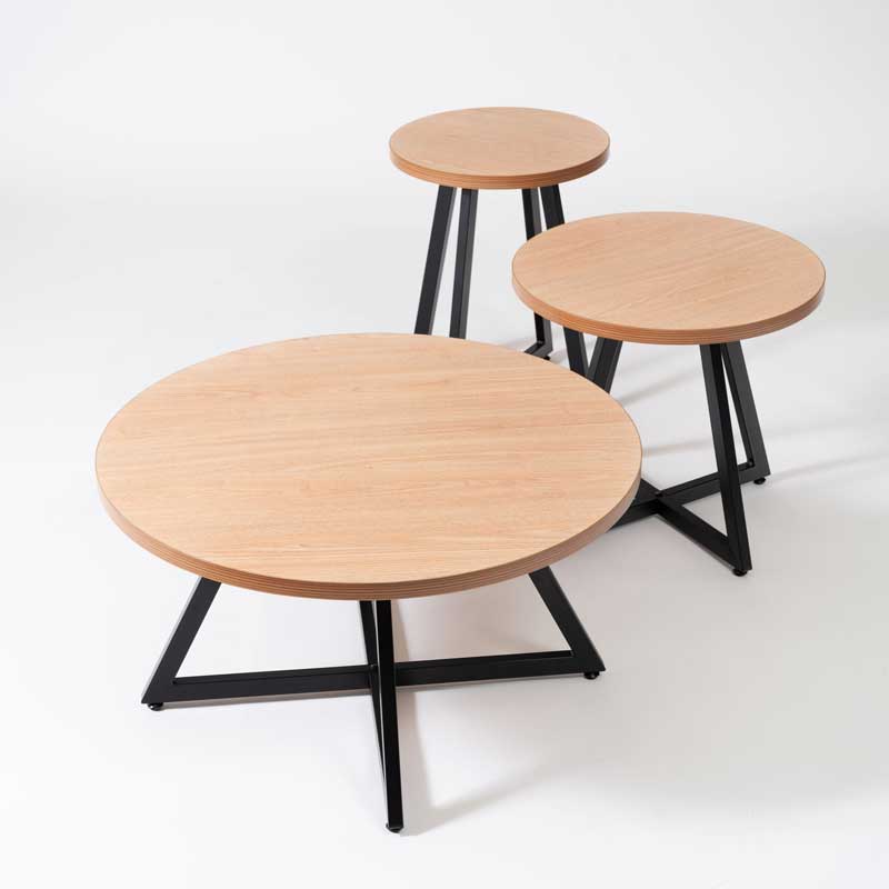 木目の表情を愉しむ円形サイドテーブルS|アイアン脚で魅せるモダン空間