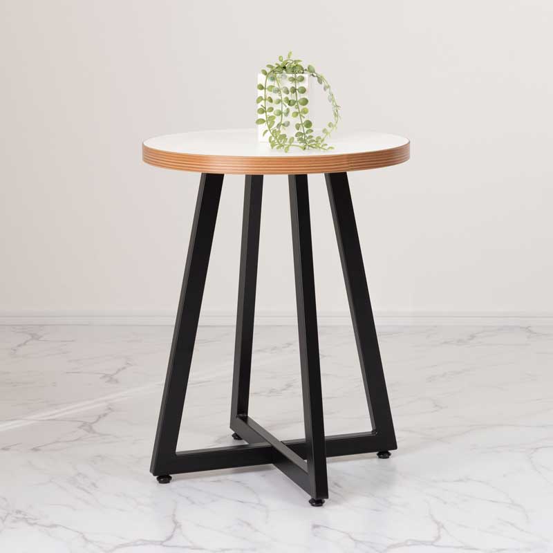 木目の表情を愉しむ円形サイドテーブルS|アイアン脚で魅せるモダン空間