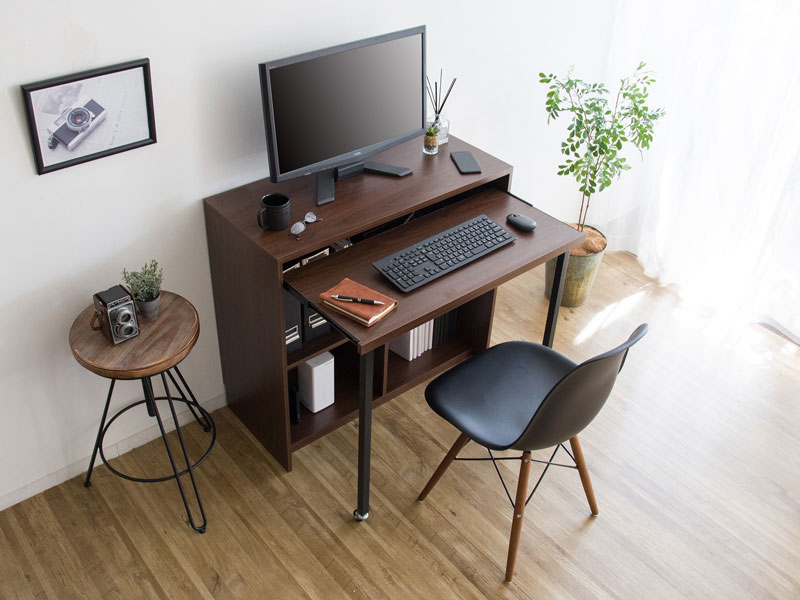 シンプルで落ち着いたデザインのスライダー付きPCデスク｜幅90cm