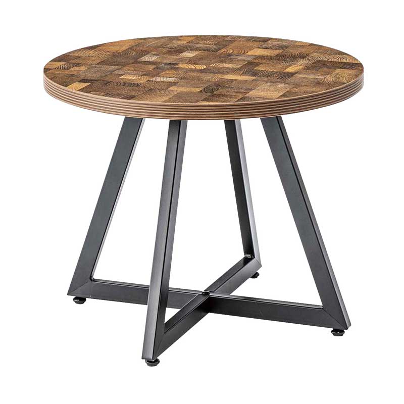 木目の表情を愉しむ円形サイドテーブルM|アイアン脚で魅せるモダン空間